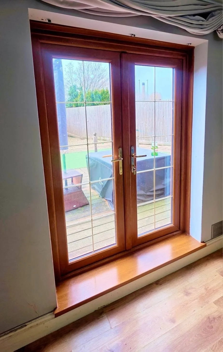 Oak effect uPVC French doors, interior view