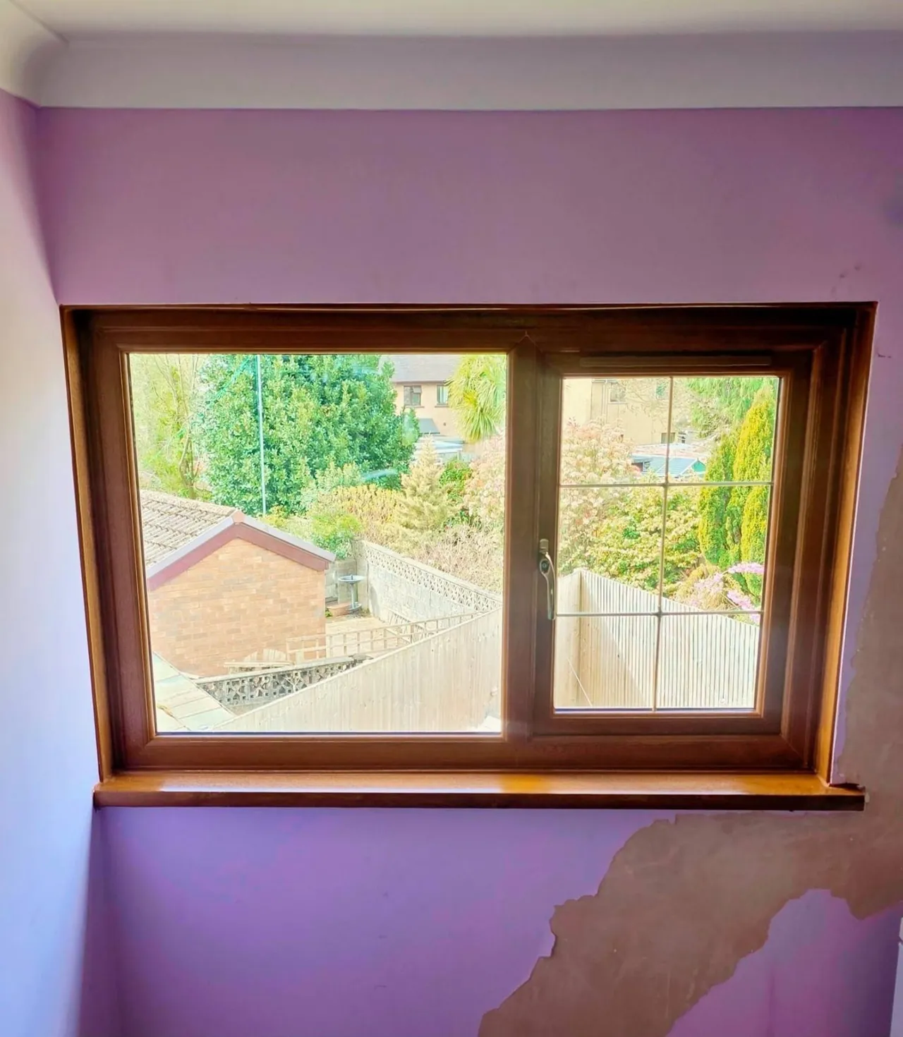 Oak effect uPVC window, interior view